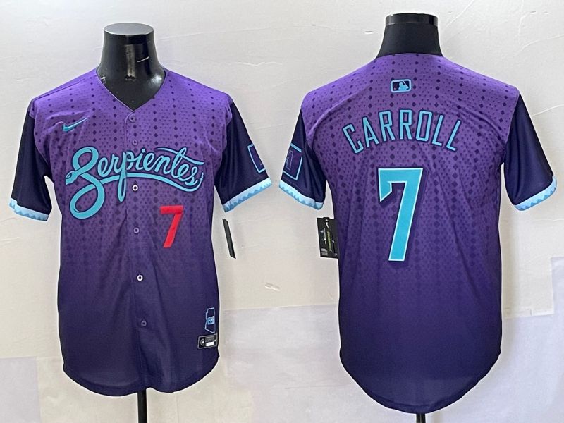 Men Arizona Diamondback 7 Carroll Purple Joint Name 2025 Nike MLB Jersey style 5